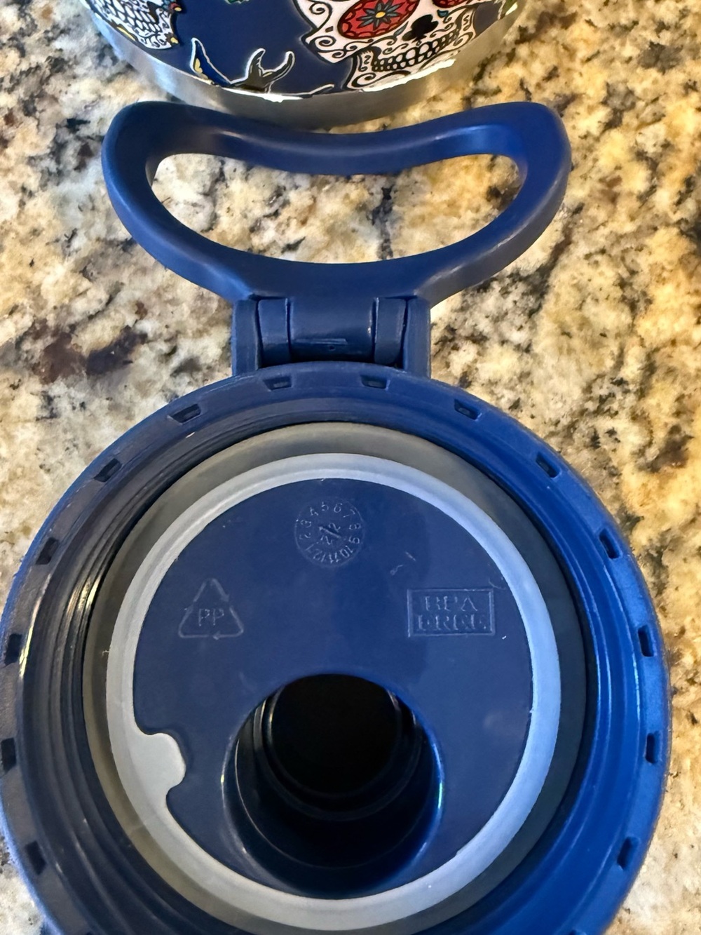 Navy Insulated Water Bottle with Colorful Sugar Skull Design - Picture 3 of 4
